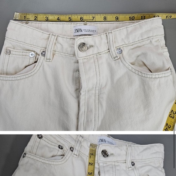 Zara Cream Color Jeans Size 2 Button Fly Raw Hem - Picture 9 of 10